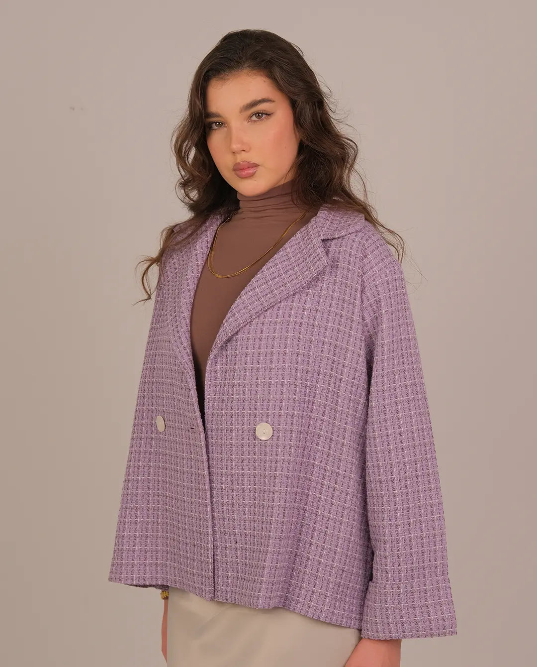 Textured Double-Button Jacket - lavender