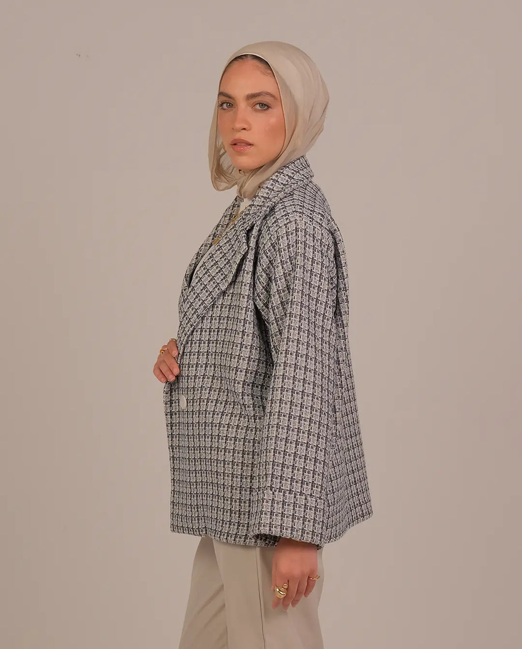 Textured Double-Button Jacket -Blue