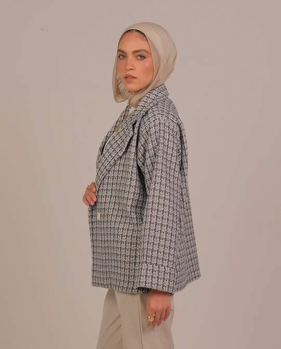 Textured Double-Button Jacket -Blue