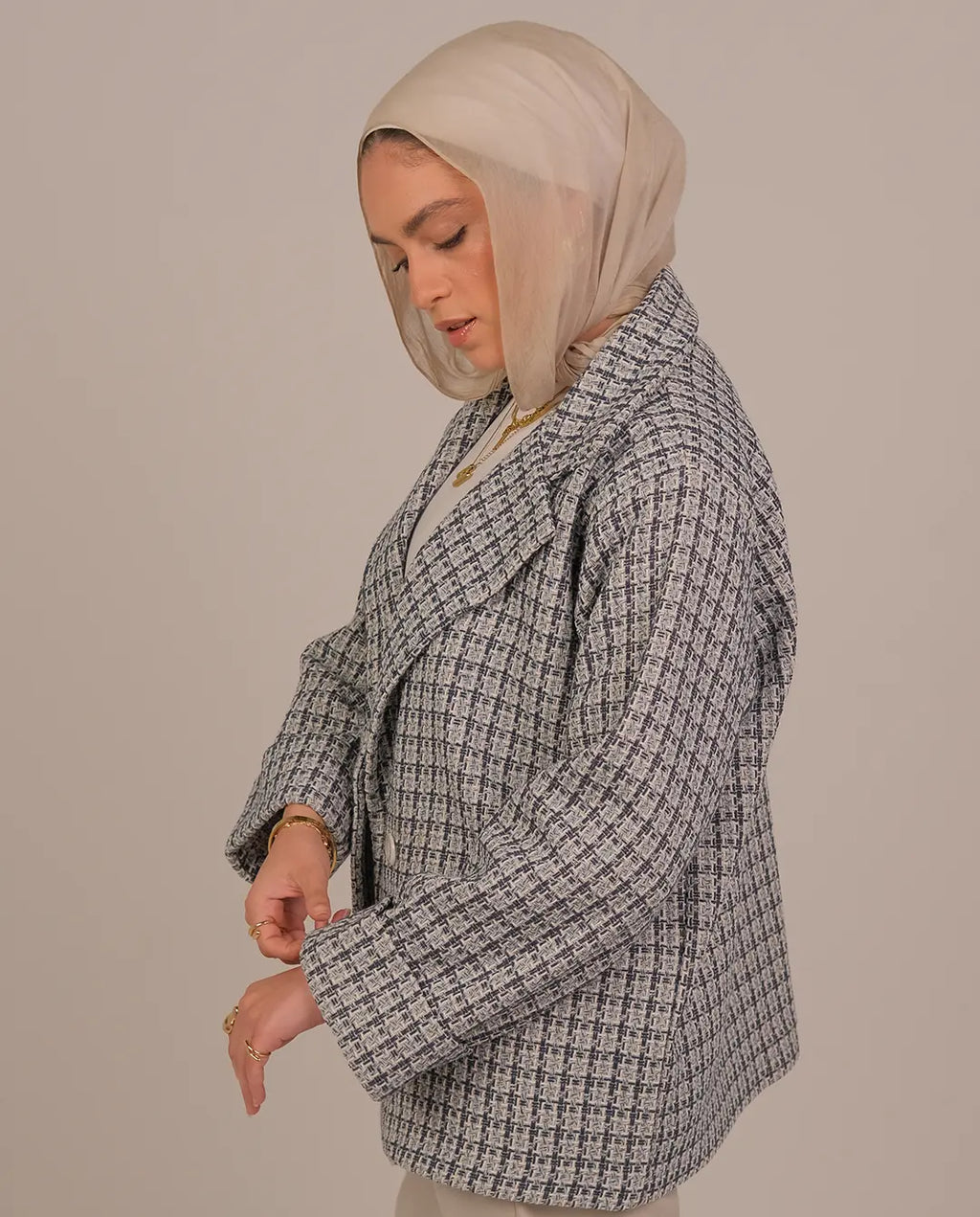 Textured Double-Button Jacket -Blue