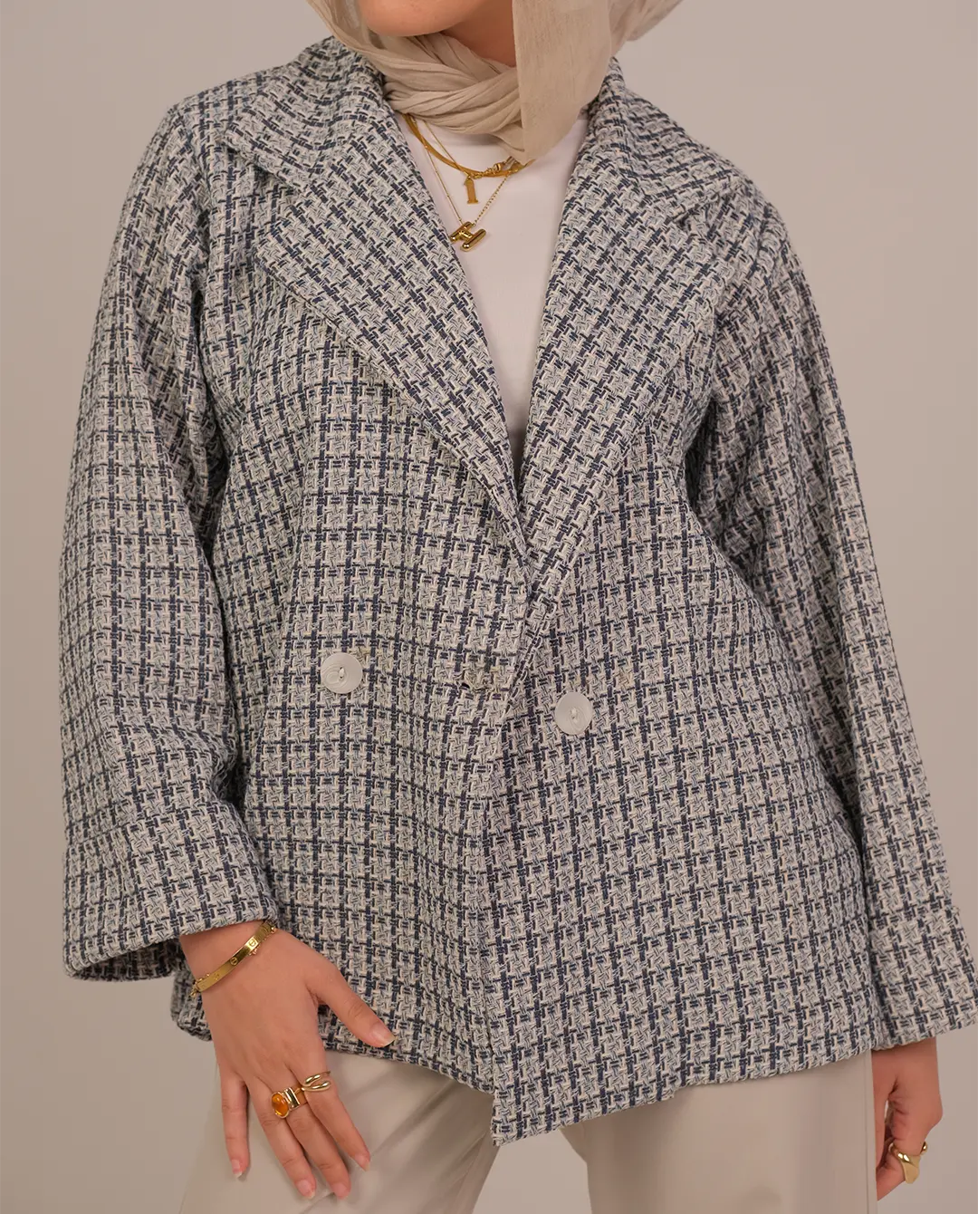 Textured Double-Button Jacket -Blue