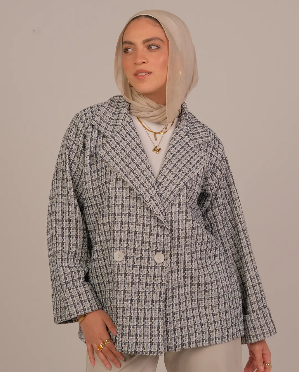 Textured Double-Button Jacket -Blue