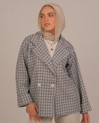 Textured Double-Button Jacket -Blue