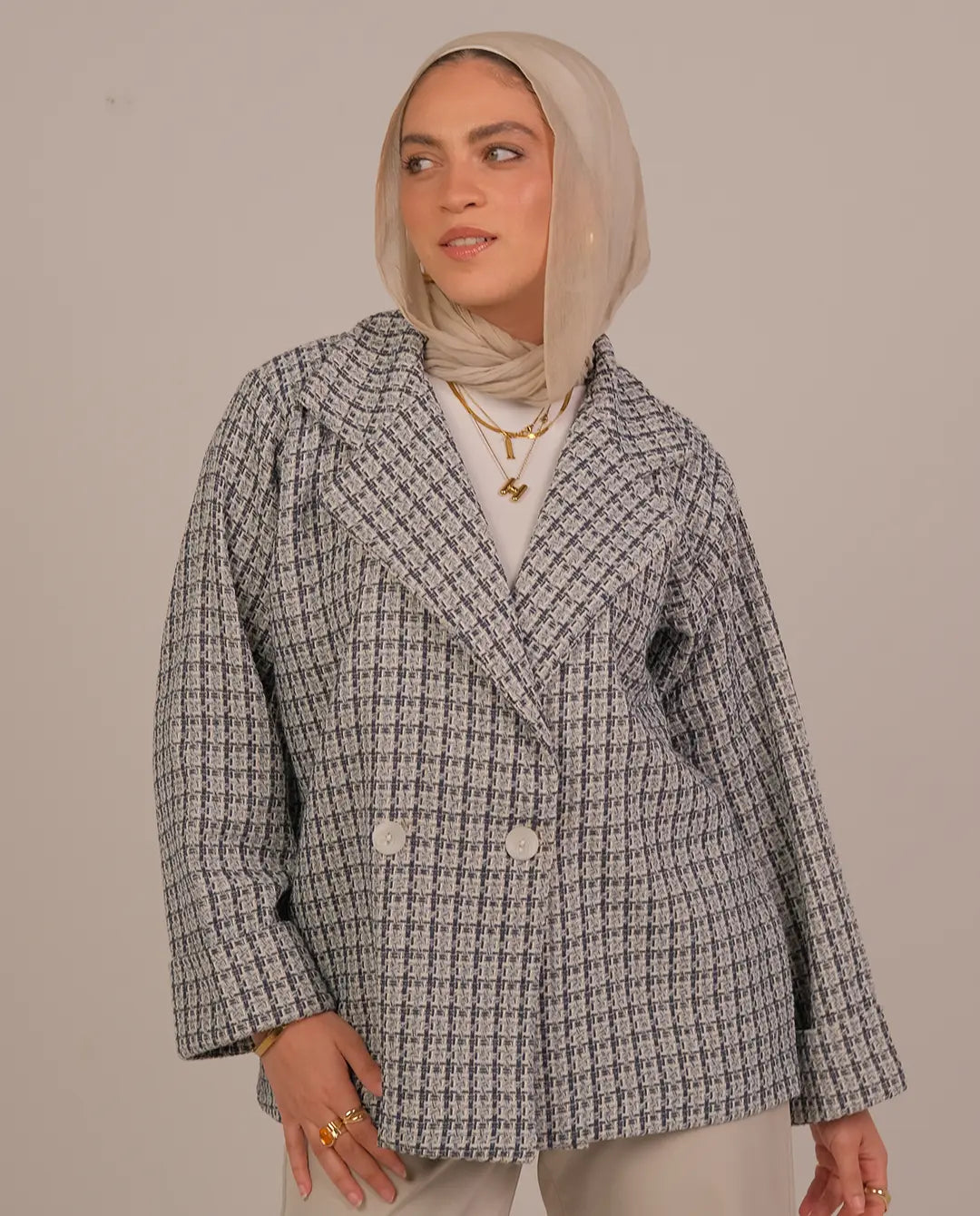 Textured Double-Button Jacket -Blue