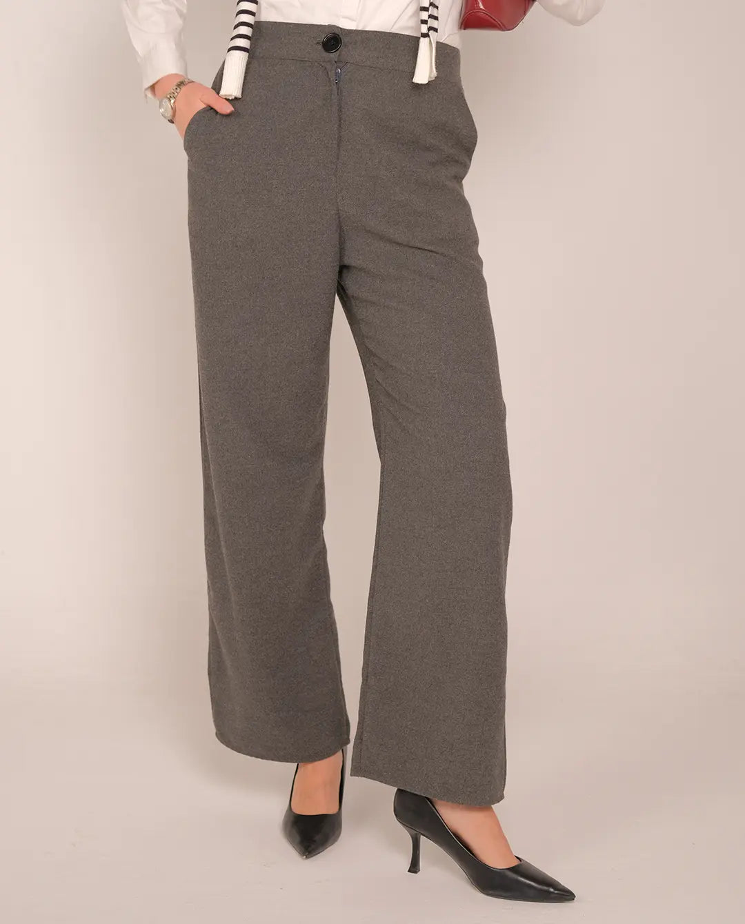 High waist Wool Pants-Gray