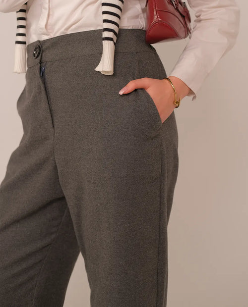 High waist Wool Pants-Gray