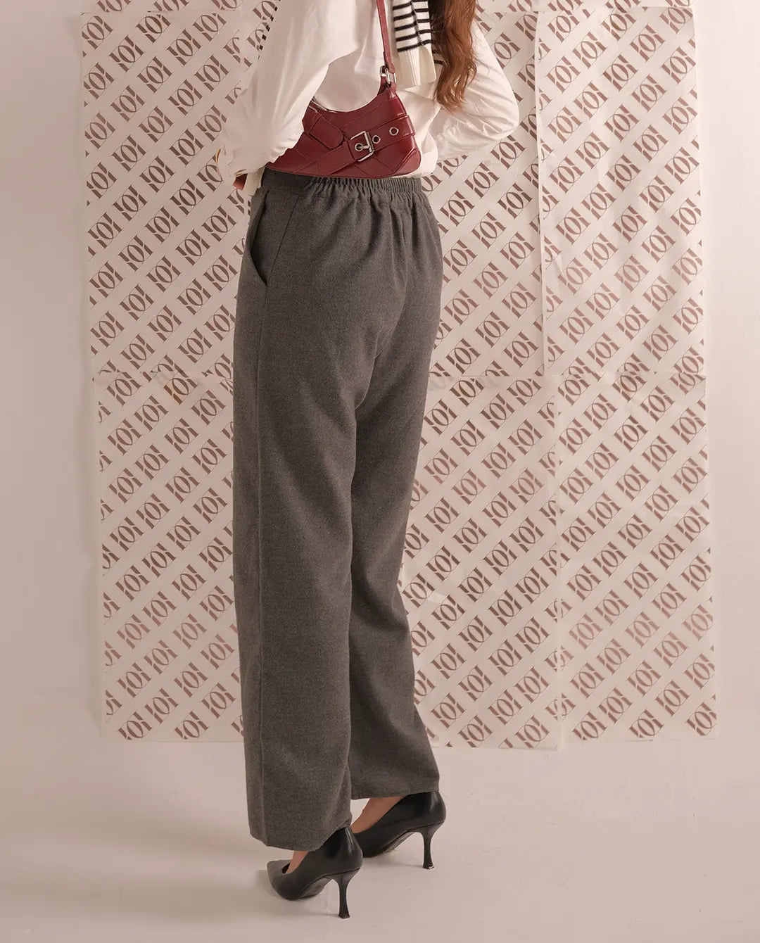 High waist Wool Pants-Gray