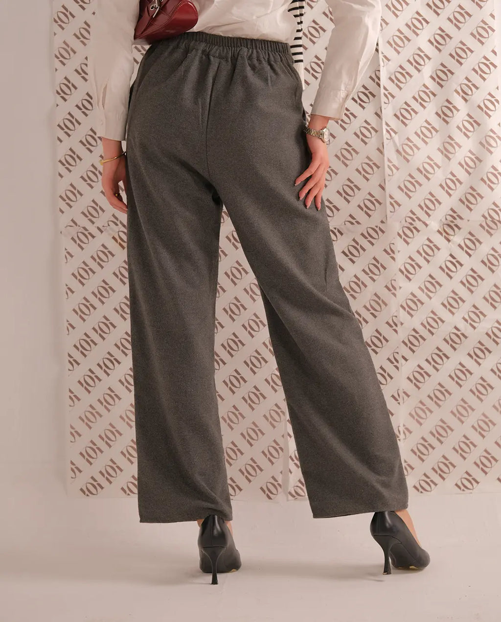 High waist Wool Pants-Gray