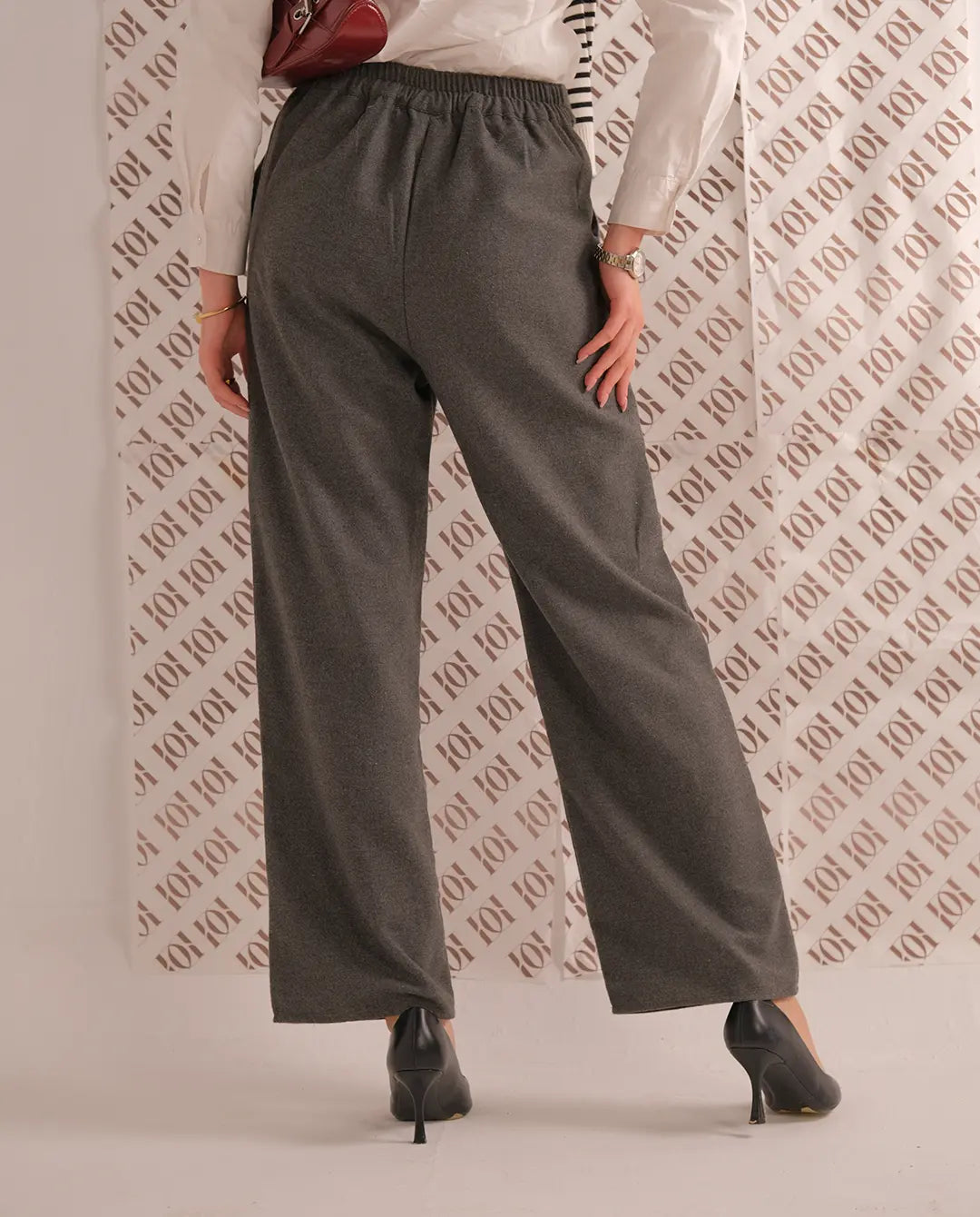 High waist Wool Pants-Gray