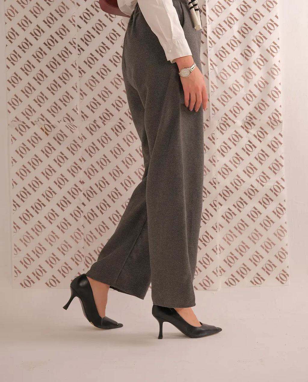 High waist Wool Pants-Gray