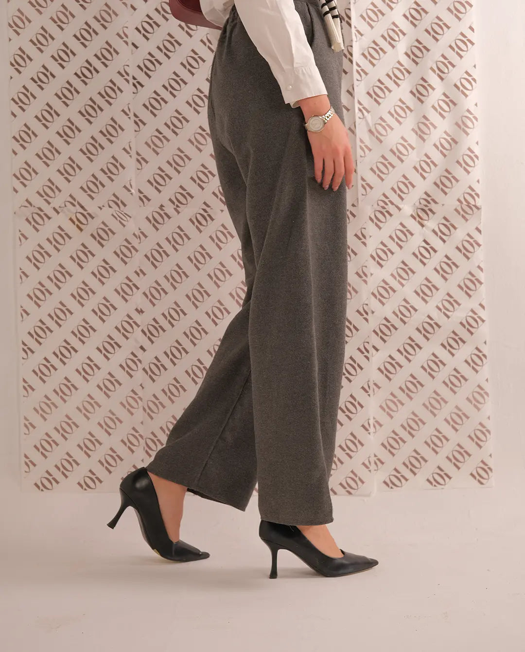 High waist Wool Pants-Gray