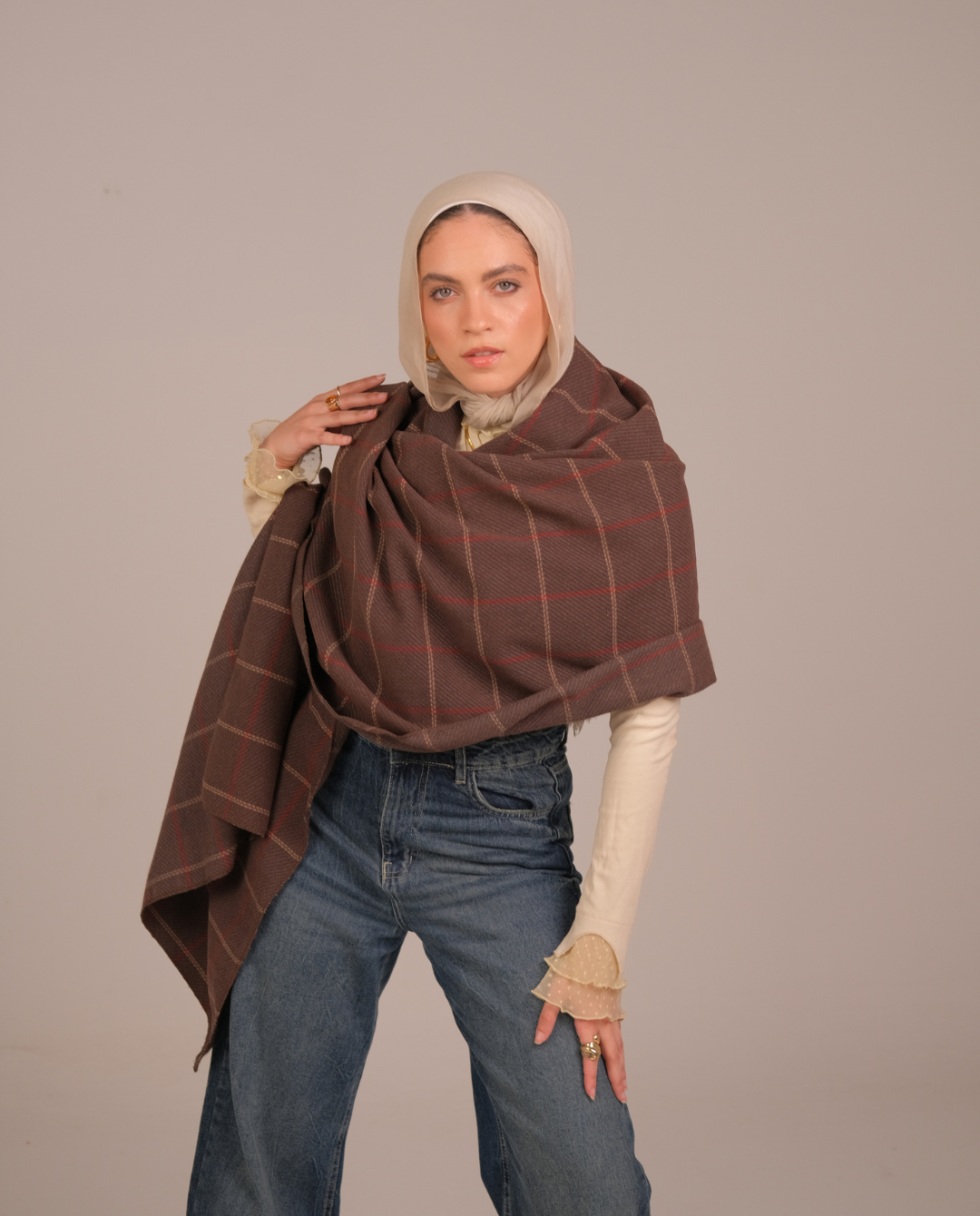 Mocha Stripe Wool Shawl